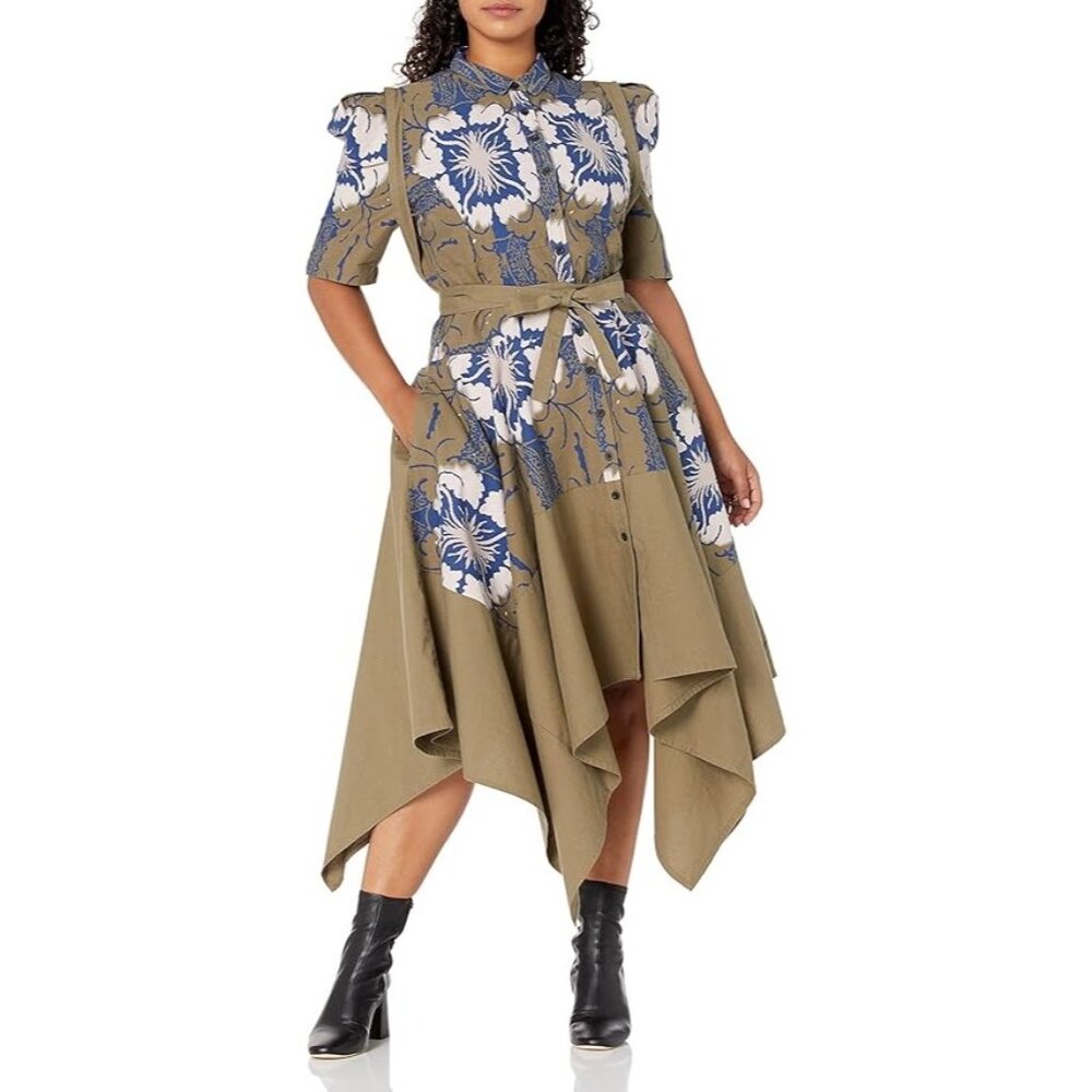 Gary Graham Cotton Shirtdress, Blue & White Floral Print, Medium, NWT